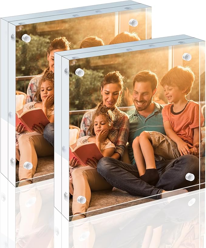 Egofine 5x5 Acrylic Frames 3 Pack, 20mm Thicker Frameless Clear Picture Frames, Double Sided Magnetic Picture Frames, Free Standing Desktop Display by Egofine