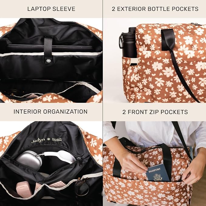 Austin Carry-On Travel Duffel Bag for Women, 18” Weekender Bag with Laptop Sleeve, Durable Material, and Trolley Sleeve, Ideal for Work, Gym, and Overnight Trips (Terracotta Blossom) - Image 4