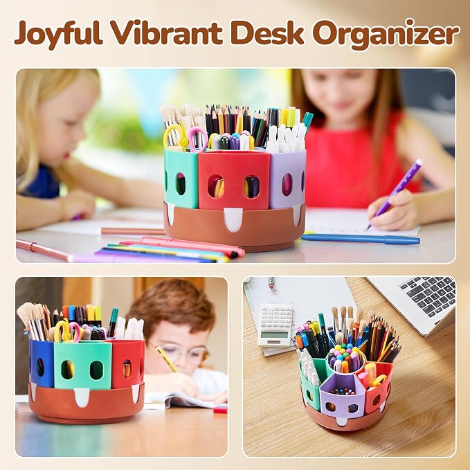 GAMENOTE Rotating Art Supply Organizer, Lazy Susan Caddy, Small | Rotating organizer keeps markers, crayons and craft supplies visible and easy to reach on classroom or home desks - Image 7