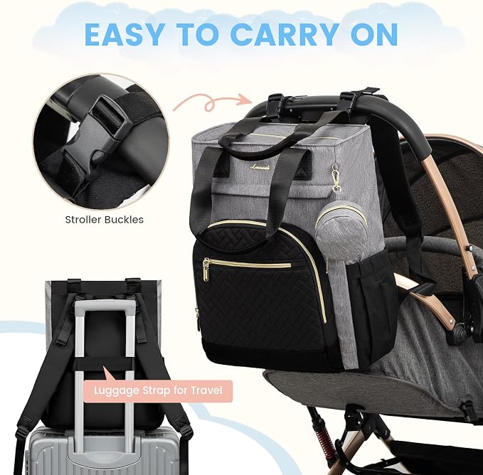 LOVEVOOK Diaper Bag Backpack, Large Capacity Portable Baby Bag with Foldable Diaper Changing Pad, Waterproof Baby Diaper Bags Gift for Mon Dad, Slate Ebony - Image 2