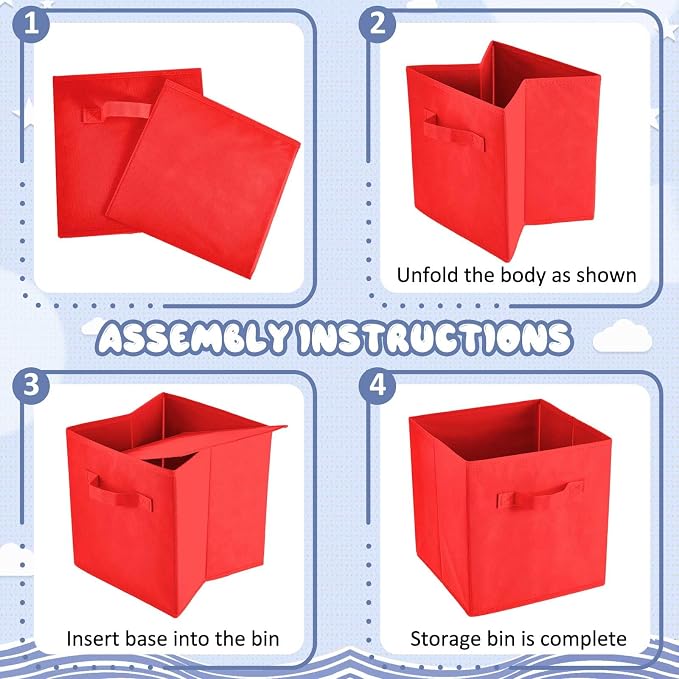 Yinder 12 Pcs Cube Storage Bin 10.5''x10.5''x11'' Storage Bins for Playroom Decor Colorful Bins for Kids Foldable Baskets for Nursery Organizer Boxes Fabric Boxes(Navy Blue, Red, Yellow) - Image 7