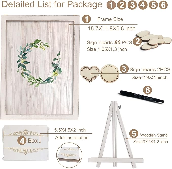 Y&K Homish Wedding Guest Book Alternative, Rustic Wedding Decorations for Reception, Favors for Guests 80 Hearts Green Wreath (Antique White) - Image 3