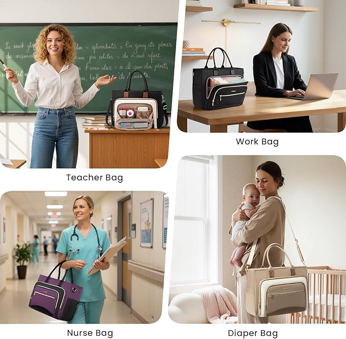 LOVEVOOK Work Tote Bags for Women,Laptop Teacher Bag With File Organizer | Large Cup Holder,Teacher Tote Bag,Nurse Bags,Multi-Pockets Professional Briefcase Business Purses Handbag - Image 2