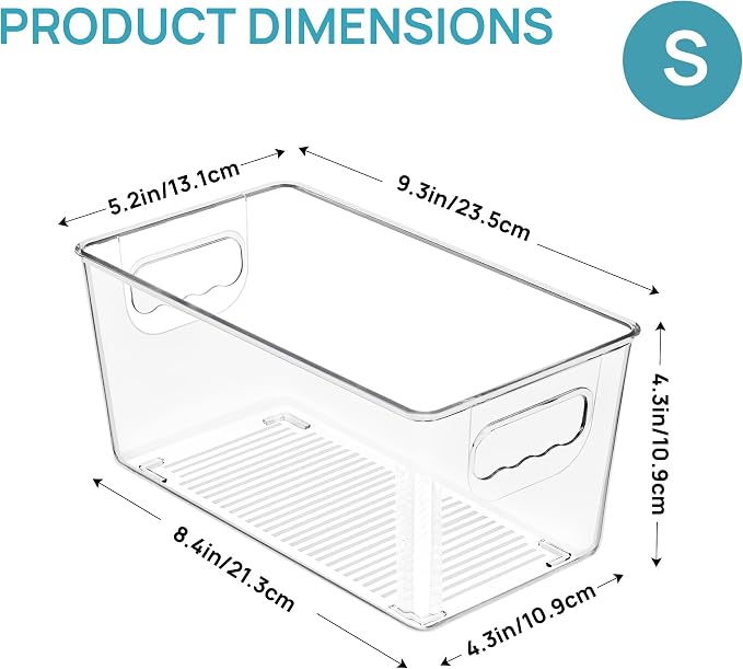Vtopmart 6 Pack Clear Storage Bins, Pantry Storage Bins with Handle, Small | Plastic Pantry Organizer Containers for Kitchen, Refrigerator, Fridge, Cabinet, Countertops, Home Organization and Storage - Image 2