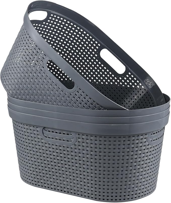 40L Laundry Baskets, Plastic Hamper with Handles, 4-Pack | Large Plastic Laundry Bins for Easy Carry, Stackable Storage Hamper for Dirty Clothes, Towels, Dorm, Bathroom, Grey - Image 4