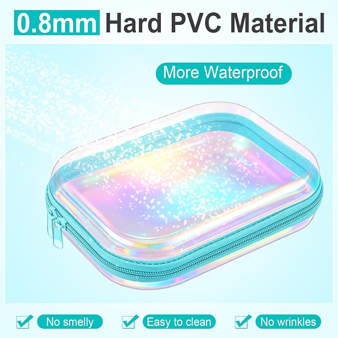 Sanwuta 6 Clear Hard Zipper Case,Holographic,7.87 X 5.9 X 2 Inch | Pencil Case Pouches ,Makeup Bag,Plastic Toiletry Diaper Bag ,Travel Toy Storage,Waterproof Organizer Bins - Image 4