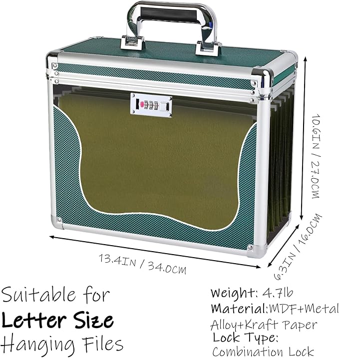 Hanging File Box for Letter, All-in-one set with 10 Folders | Portable Locking Filing Storage Box with Handle & Shoulder strap, Lockable File Cabinet Documents Safe, Lockbox Doc Organizer - Image 3