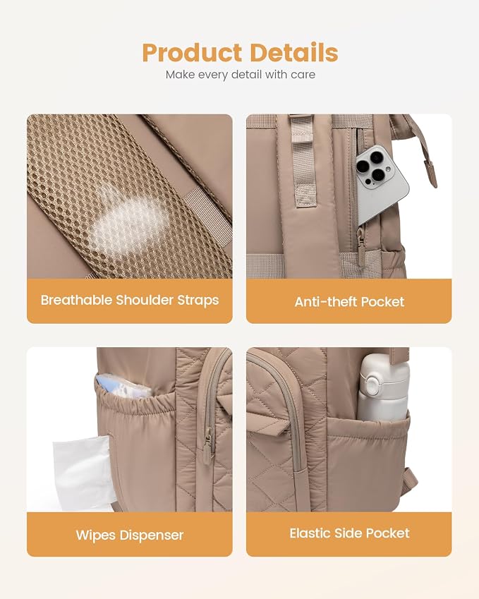 LOVEVOOK Diaper Bag Backpack, Baby Bag for Girl Boy with Changing Pad, Diaper Backpack for Mom Dad with Stroller Buckles - Image 8