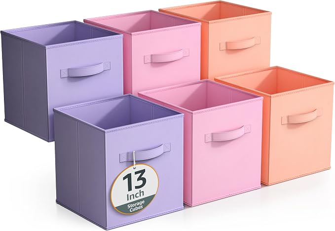 Sorbus Fabric Storage Cubes - 6 Foldable Storage Bins for Organizing Pantry, Cubbies, Toy Box - Clothes Storage & Closet Organizer - 13 Inch Collapsible Cube Baskets for Shelves with Handle by Sorbus