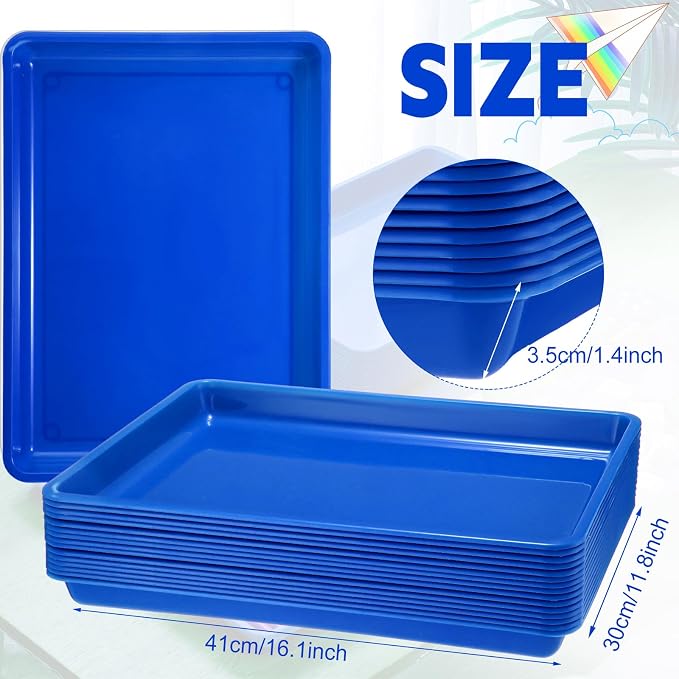 Maitys 15 Pack Plastic Art Trays 12 x 16 Inch Activity Crafts Trays Sensory Tray DIY Projects, Painting, Beads, Jewelry Office Home Organizer Arts and Crafts Supplies(Blue) - Image 2
