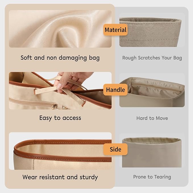 GIVLEFLY Purse Organizer Insert for Tote Bag, 13.78 Inch Satin Bag Organizer with Zipper Pocket, Multi Pocket Handbag Organizer - Image 6