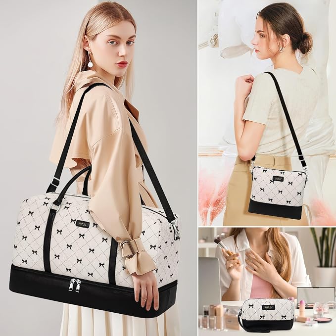 Weekender Bags for Women, 21" Travel Duffle Bag with Shoe Compartment | 3PCS Carry On Overnight Large Duffel Bag with Crossbody Bag and Toiletry Bag for Weekend Travel Gym Hospital Business Trip - Image 2