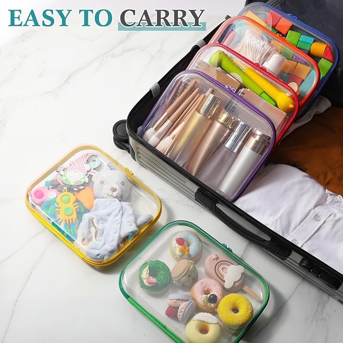Sanwuta 6 Clear Hard Zipper Case,Assorted Color, 9.84 x 7.87 x 2 Inch | Pencil Case Pouches ,Makeup Bag,Plastic Toiletry Diaper Bag ,Travel Toy Storage,Waterproof Organizer Bins - Image 6