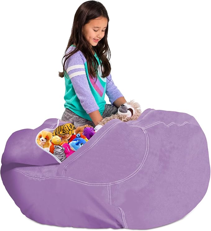 Posh Stuffable Kids Stuffed Animal Storage Bean Bag Chair Cover - Childrens Toy Organizer, X-Large 48" - Heather Lavender - Image 5