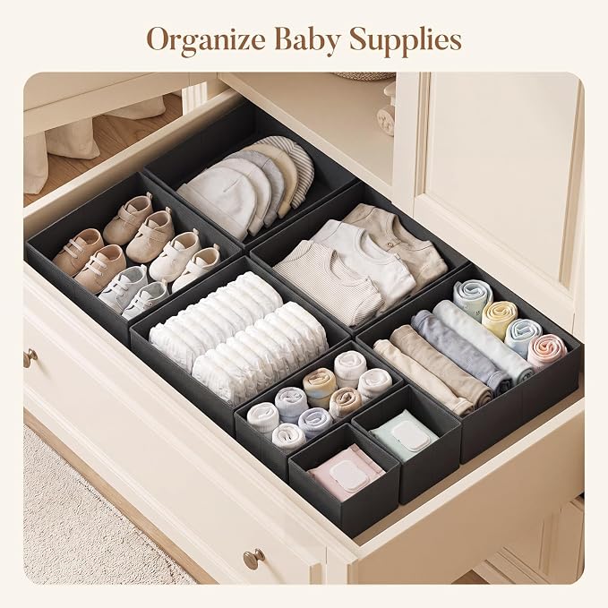 Drawer Organizer Clothes 21 Pack Washable Fabric Closet Storage Bins Flat Bottom Board Dresser Dividers for Bedroom Wardrobe Nursery Clothes Socks Underwear Bins, Black - Image 3