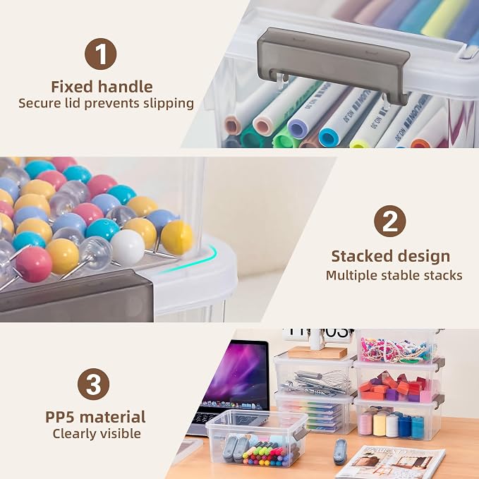 Small Storage Bins with Lids 3.2 QT Plastic Storage Containers for Organizing Stackable Clear Storage Boxes,Clear White(12 Packs) - Image 3