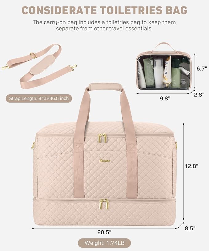 Duffle Bag for Travel, 40L Weekender Bag with Shoe Compartment, Carry On Overnight Bag for Women with Toiletry Bag Duffel Bags with Wet Pocket for Gym Hospital Bags for Labor and Delivery Antiquewhite - Image 5