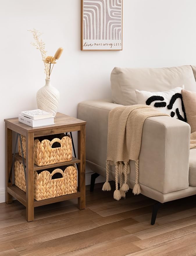 StorageWorks Scalloped Edge Wicker Basket, Hand-woven Rattan Baskets with Built-in Handles, Water Hyacinth Basket for Organizing and Decor, 2 Pack | Woven Baskets for Storage, Wicker Storage Baskets for Shelves, Large Wicker Basket, Shelf Basket with H... - Image 7