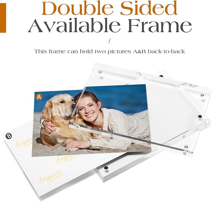 5x7 Acrylic Frame 2 Pack,20MM Thicker Frameless Clear Picture Frames | Freestanding Double Sided Magnetic Picture Frame,Acrylic Picture Frames for Desktop Display with Microfiber Cloth,Gift Ideal - Image 3