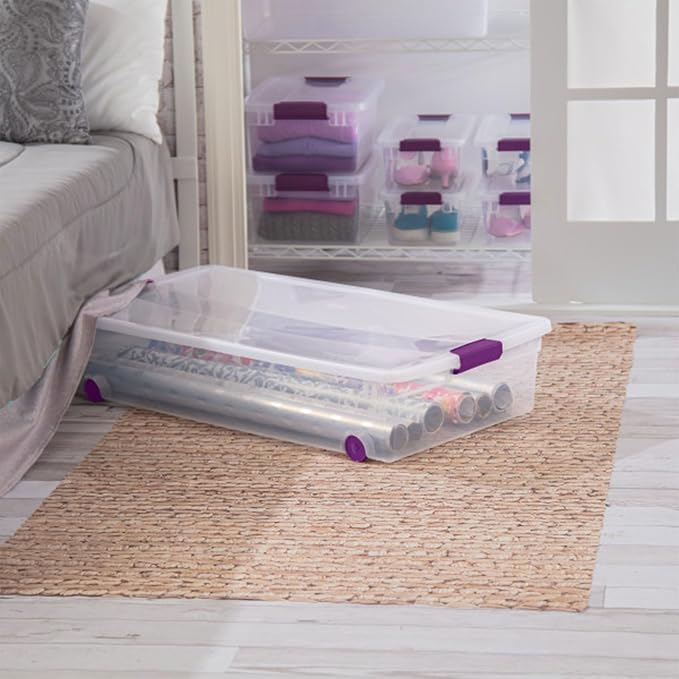 Sterilite 12-Pack ClearView Latch Box, Wheeled Underbed Organizer Bins for Home, 60 Quart | Clear Plastic Organizer Bins with Color Accent Latches and Wheels for Closet, Home Bedroom and Dorm Room - Image 6