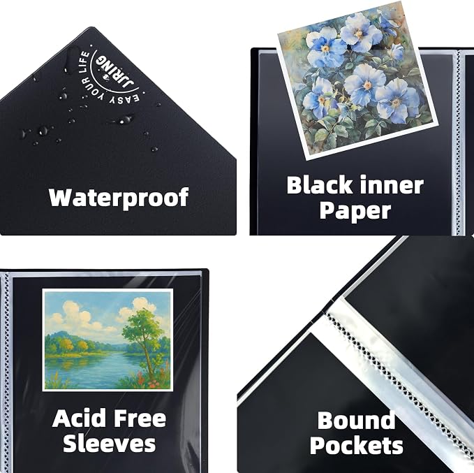 18x24 Black Art Portfolio Folder Displaying 48 Pages with Plastic Sleeves | 24-Pocket Presentation Book Binder For Artwork Storage Featuring Dark Inner Paper Inserts Protective Document Archival Holder - Image 4