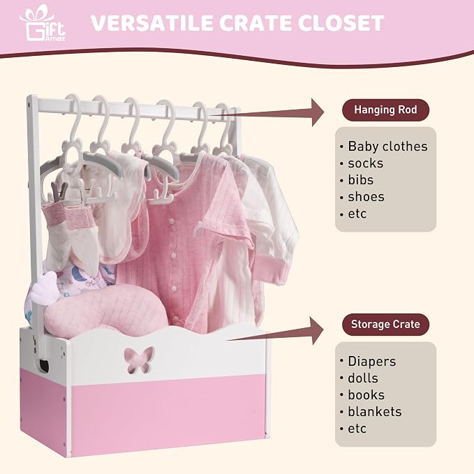 GiftAmaz Pink Wooden Baby Shower Crate Closet, Baby Storage Crate with Handle, Baby Shower Gifts Basket, Baby Welcome Box for Newborn Girls, Pregnancy Gifts for New Parents - Image 3