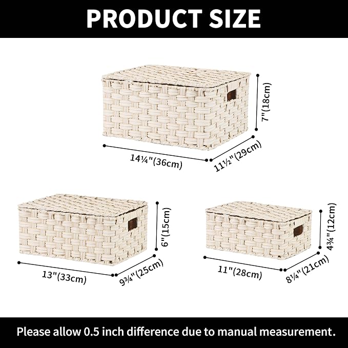 GRANNY SAYS Wicker Baskets with Lids, Woven Storage Basket with Lid | Woven Baskets with Lids, Wicker Baskets for Storage, Decorative Storage Boxes, Woven Stackable Basket with Lid, 3 Pack - Image 6
