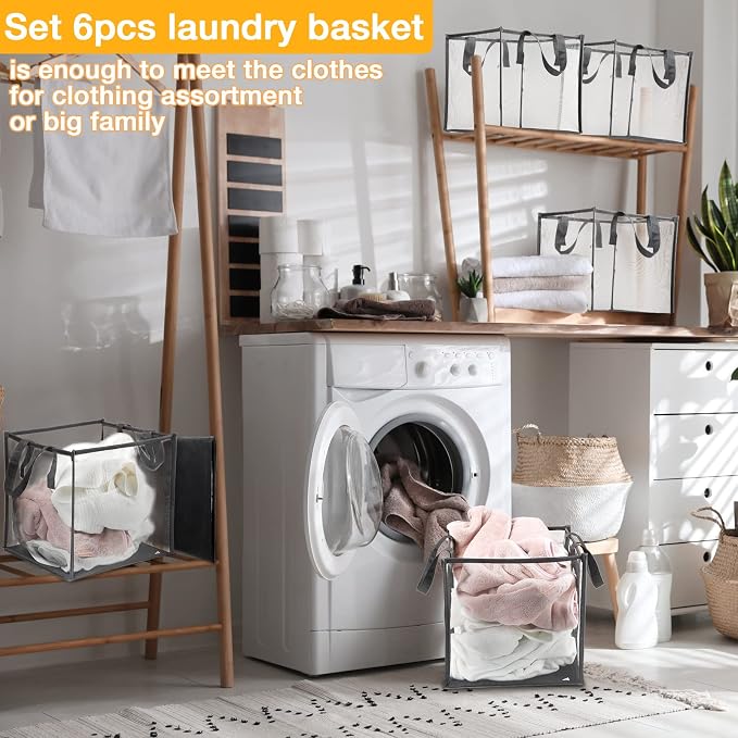 Zopeal 1 Pack Collapsible Mesh Laundry Basket, Grey, Single-layer | 13 Inch Square with Handles, Portable Foldable Hamper, Mesh See-through, Space Saving for Dorm Bedroom Laundry Room - Image 5