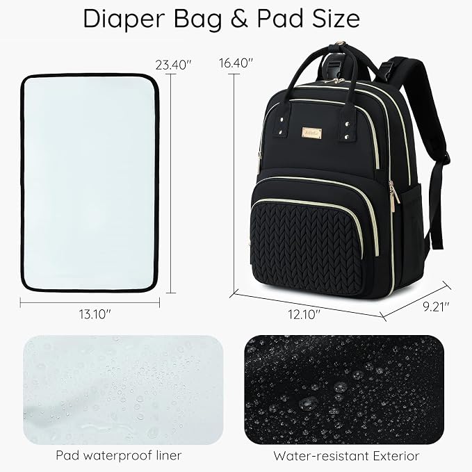 AIJIEKE Diaper Bag Backpack, Large Multi-functional Diaper Backpack, Black | Waterproof lightweight baby backpack. With changing pad, stroller straps, insulated & wet/dry pockets. Mom & dad essential - Image 7