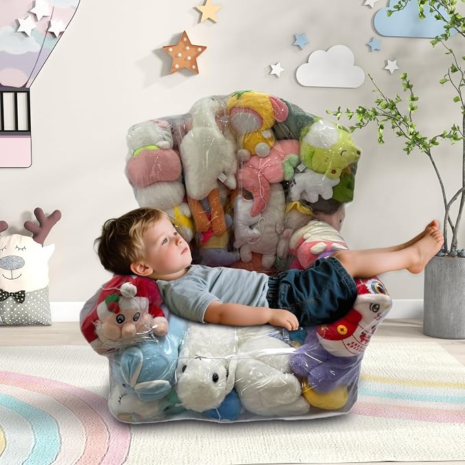 Bean Bag Stuffed Animal Storages, Soft Toy Storage Box Childs Chair, Waterproof PVC Clear Toy Bags, Stuffable Clear Soft Bean Bag Chair Kids with Zippers for Organizing Rooms Plush Storage - Image 2