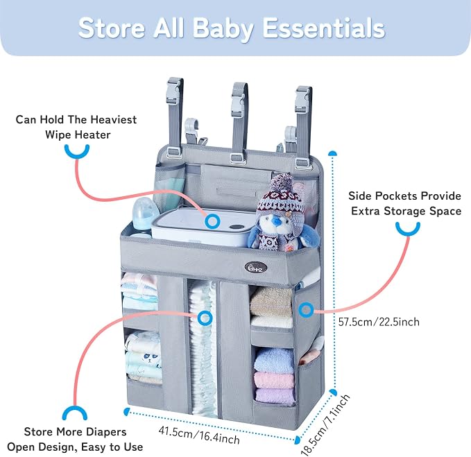 HHZ XL Hanging Diaper Caddy Organizer –Sturdy and Durable Baby Organizer – Diaper Stacker for Changing Table, Crib, Playard or Wall & Nursery Organization – Newborn Baby Essentials - Image 2