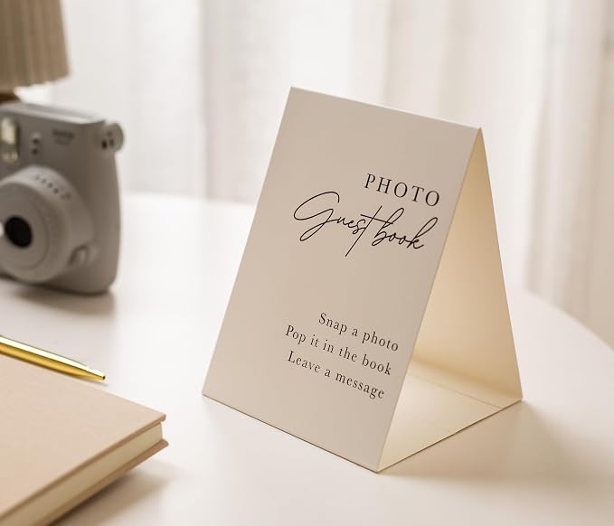 Real Linen Guest Book Set - 11.5 x 8.5 Embossed Guestbook for Weddings, Showers, Events, Blank & Lined, Comes with Sign, Pen, Box and Photo Sleeves, 120 Pages (Oatmeal) - Image 6