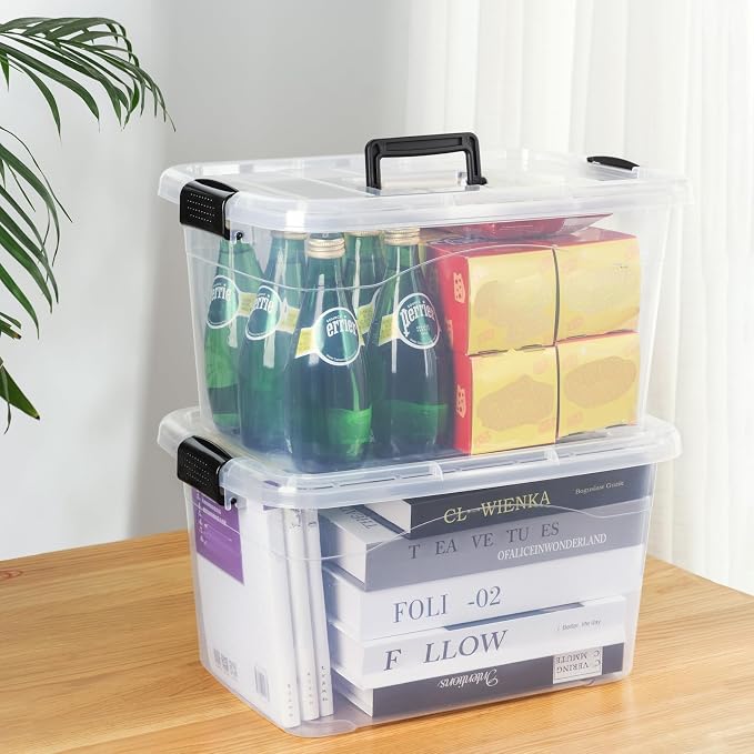 Cetomo 18Lx12 Pack Storage Boxes, Storage Box with Lids and Handle for Home Dorm Office Organization, Stackable Nesting Tote Container, Plastic, Clear, 18L-12 Pack - Image 4
