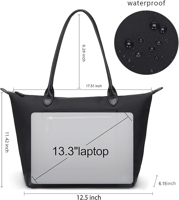 DORIS&JACKY Women Lightweight Tote Bag Designer Leather Work Shoulder Purse | Large Foldable Waterproof Nylon Hobo, Soft Fashion Casual Travel Gym Shopping Handbags with Long Leather Strap - Image 4