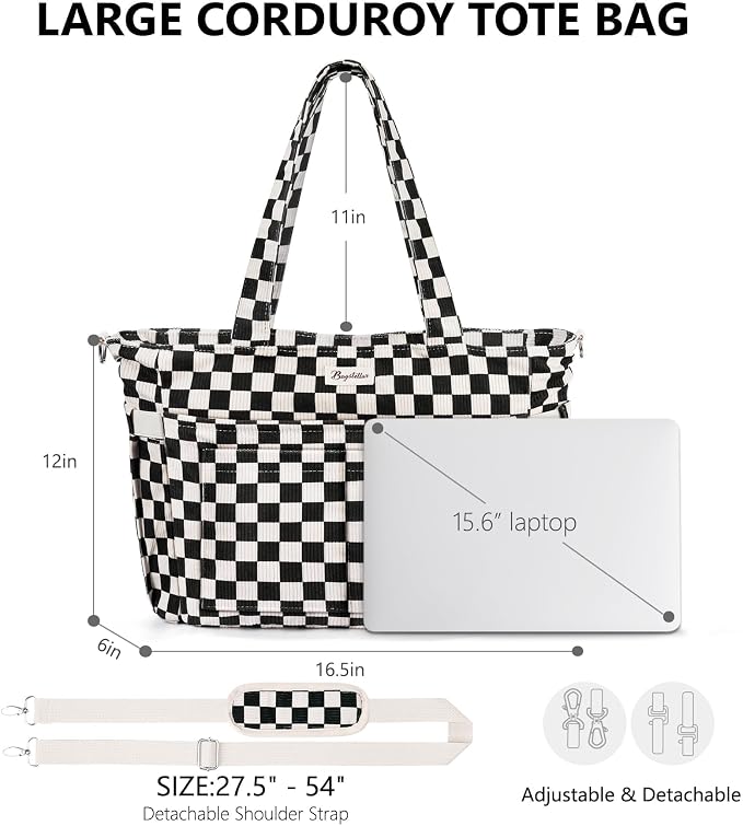 Bagstellar Corduroy Tote Bag for Women, 17 Pockets Laptop Work Tote Purse | Large 15.6” Computer Bag w/ 40oz Cup Holder & Strap, Zipper Teacher Nurse Bible Shoulder Bag for School Travel College Office - Image 2