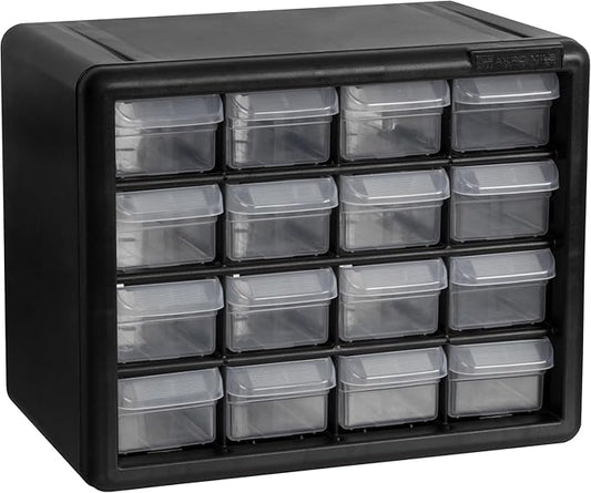 Akro-Mils 16-Drawer Plastic Storage Cabinet, 10.5"W x 6.5"D x 8.5"H, Black | Plastic Cabinet w/ Drawers for Garage Organization, Beads, Makeup Organizer, Building Bricks Storage, Teacher Toolbox, 10116 by Akro-Mils