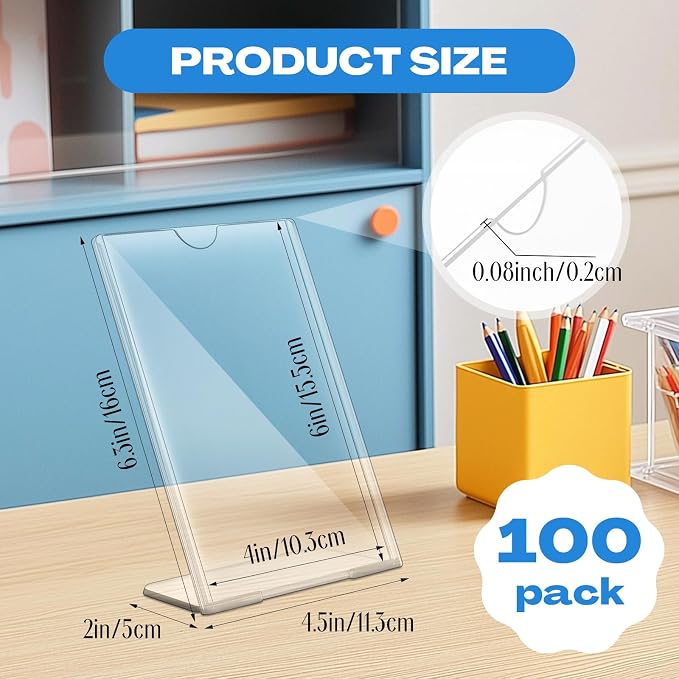 Maitys 100 Pack 4x6 Acrylic Picture Frame Clear Frame Bulk | Vertical Photo Self Standing Brochure Holders Price Display Signs L-shape Frames for Wedding, Restaurant, Office, Desktop - Image 2