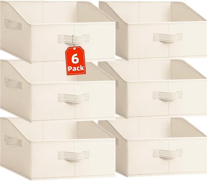 Closet Organizers Bins 6 Pack - Large Closet Shelf Organizer with Handles - Fabric Trapezoid Home Organization and Storage Baskets for Organizing Clothes Toy Blanket Towel Purse Hats by Criusia