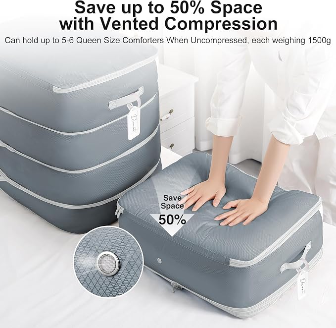 Comforter Storage Bag - 130L Large Capacity Blanket Storage Bags 4-Layer Ultra Space Saving Self Compression Organizer, Washable Compression Bags for Storage Comforter Blanket, 4-Pack, Grey - Image 3