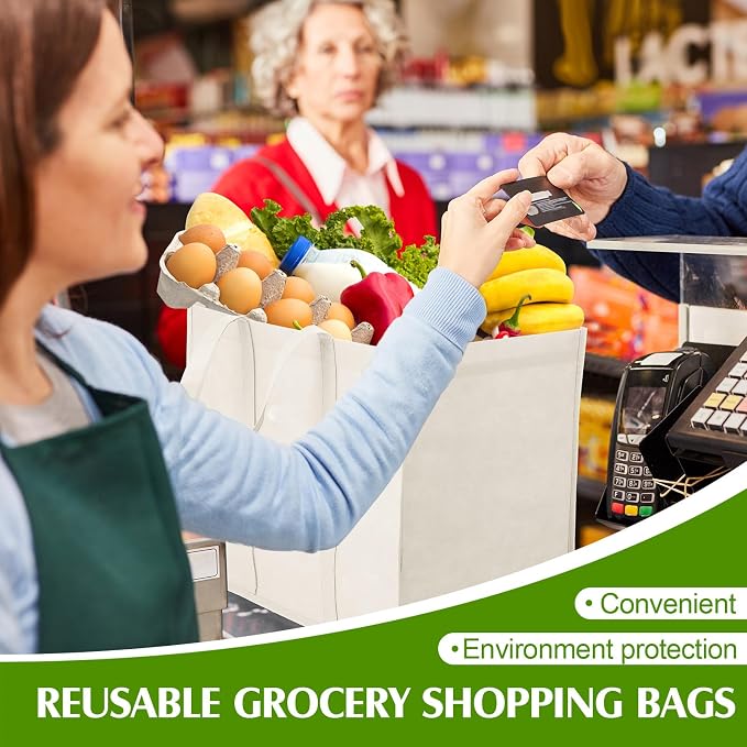 Hillban 30 Pack Large Reusable Shopping Bags Bulk | Heavy Duty Foldable Grocery Bags 16 x 13 x 10 Inch, Washable Portable Storage Totes with Reinforced Handles - Image 5