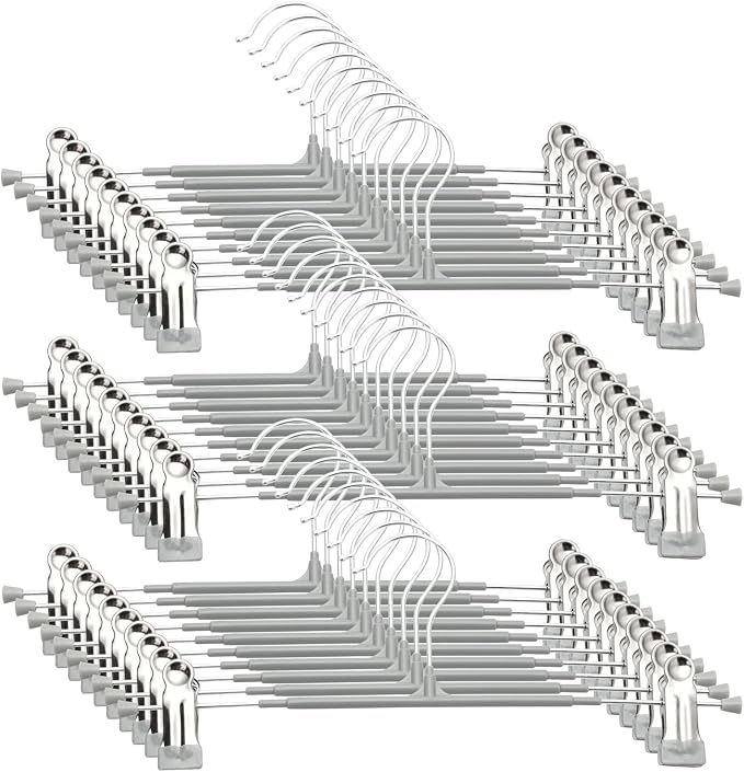 Pants Hangers with Clips - 30 Pack Heavy Duty, Non-Slip Adjustable Space Saving Skirt Hangers for Pants, Jeans, Shorts | Gray | 12 Inch by Unknown