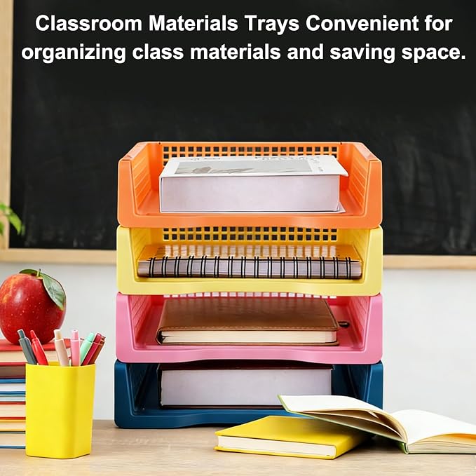 16 Pack Boho Plastic Turn in Paper Trays for Classroom Storage Bin Basket Organizers for School Teacher Supplies Classroom Office Home Organization Storage Tray Holds 4A Paper File Document - Image 6