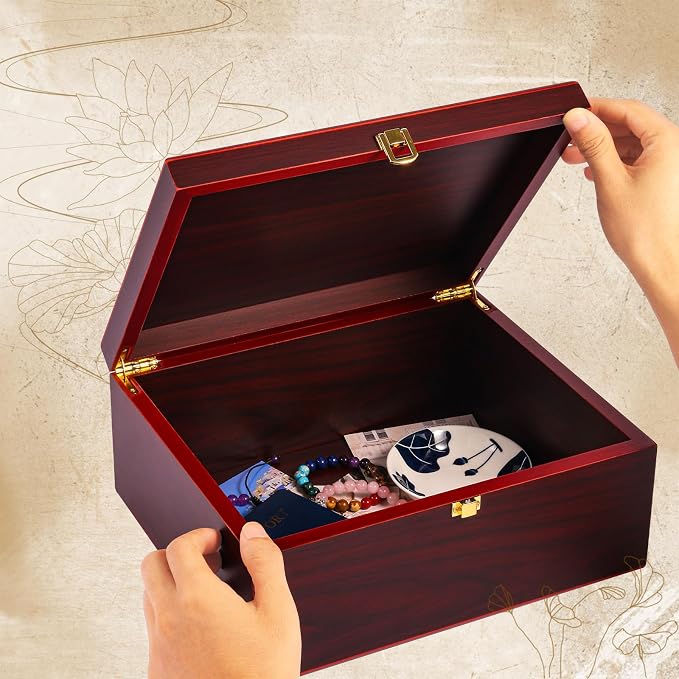 Tree of Life Wooden Keepsake Box - Decorative Boxes with Lids - Wooden Storage Boxes - Memorial Box (Red, Large) - Image 6