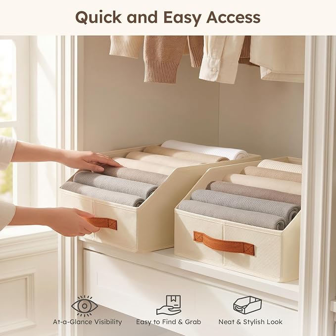 Fabric Storage Bins for Organizing - 8 Pack Large Trapezoid Collapsible Storage Bins with Front Handle, Closet Organizers and Storage for Bedroom, Home Shelves, Small Spaces, Beige - Image 4