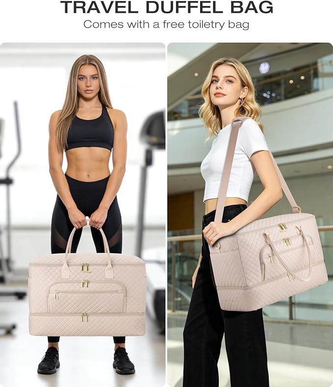 Travel Duffle Bag, Wide Open Large Weekender Bag for Women with Shoe Compartment, Carry on Overnight Bags with Toiletry Bag, Hospital Bag for Women Labor Delivery (Antiquewhite) - Image 7