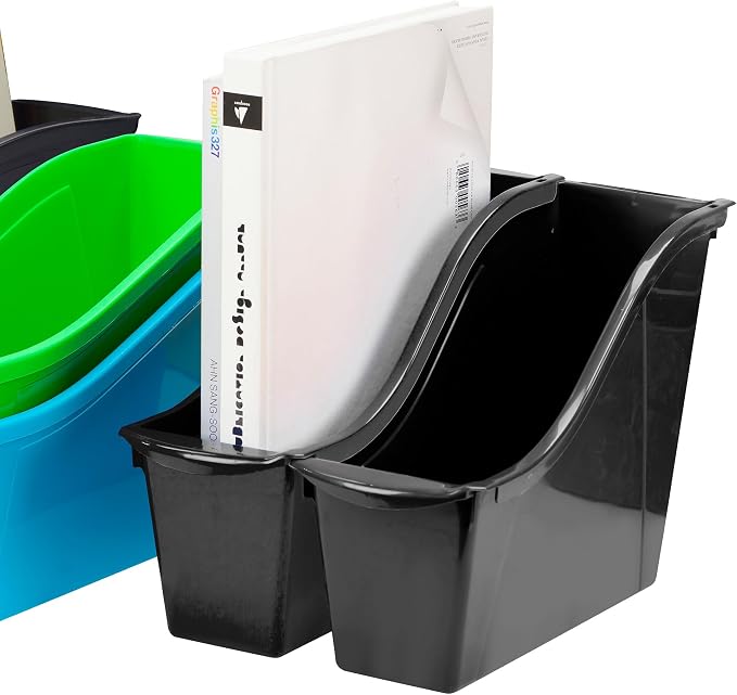 Storex Small Book Bin - Linking Storage Bins, Dry Erase Surface - 11.75" x 8.5" x 4.5", Onyx, 6-Pack - Image 4