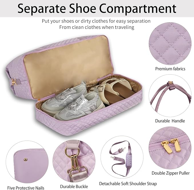 Weekender Bag, Large Travel Duffel Bag for Women, Carry on Overnight Bag with Shoe Compartment and Toiletry Bags - Image 4