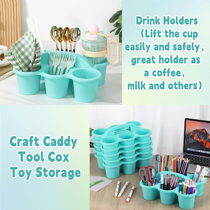 gisgfim 6 Pack Classroom Caddy Organizer with Handle, 6 Compartments, Blue | Stackable Plastic Table Caddies, 12x9x3.5 In, caddy Organizer for School Supplies, Crayons, Pencils, Crafts and Drink Cups - Image 5