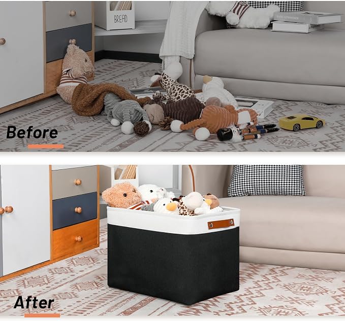 DULLEMELO Large Storage Baskets Fabric Storage Bins, Canvas Storage Basket for Shelf Toys, Decorative Large Storage Bins with Handle for Baby Gift(White&Black) - Image 7