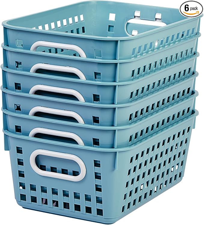 Really Good Stuff Medium Plastic Book Baskets, 11" x 7.5" x 4.5", 6-Pack | Water, Versatile Storage Solution for Classroom, Home & Office, Storage, Multi-Purpose by ReallyGoodStuff